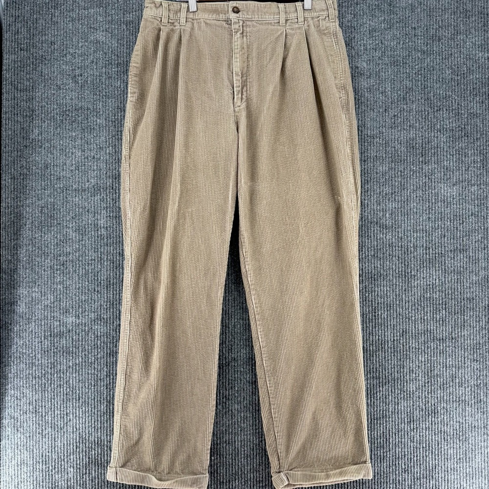 Vintage Chaps Ralph Lauren corduroy pants men's 36x32 beige pleated straight leg